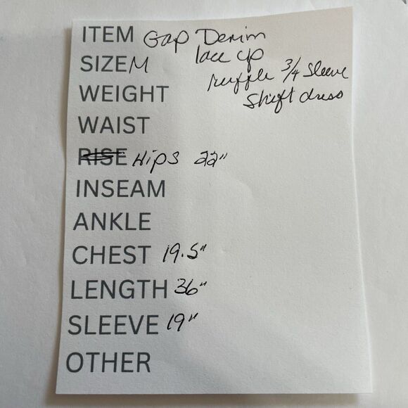 GAP Denim Dress Size M Medium Indigo Blue Lace Front 3/4 Bell Sleeve Pockets - Picture 10 of 10